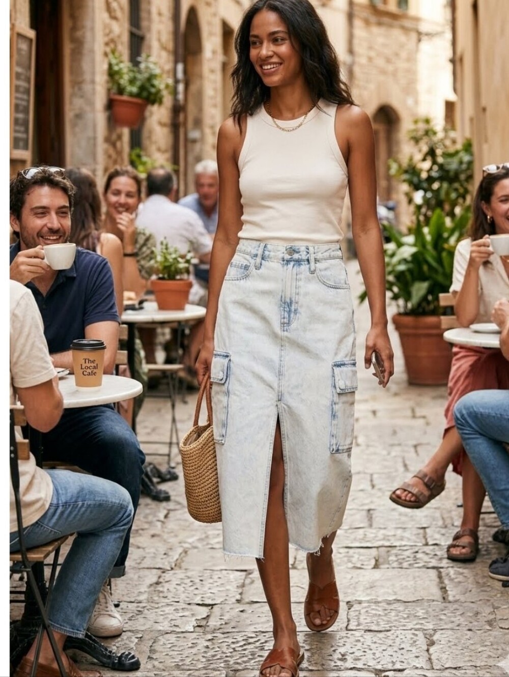 Anthropologie Pistola McKayla Denim Cargo Midi Skirt - Parasol Light Wash